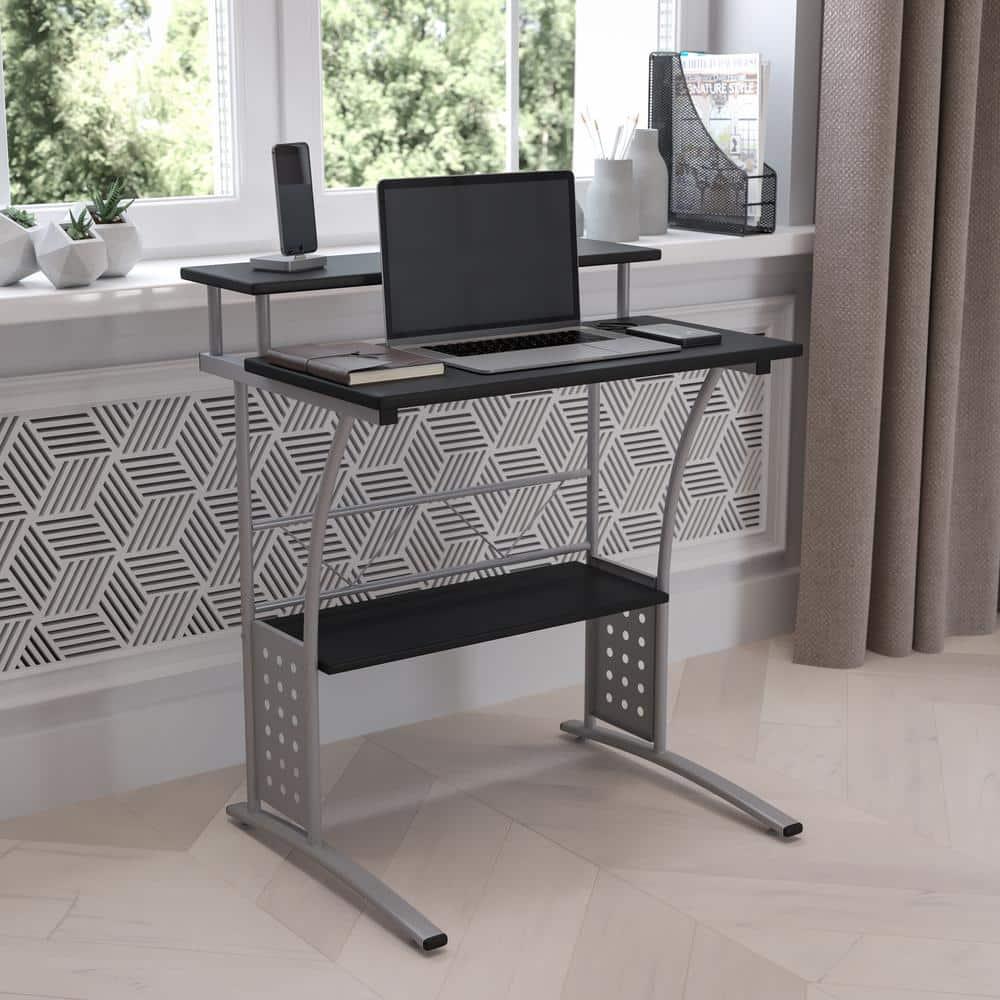 Flash Furniture Clifton Modern Office Computer Desk with Top/Bottom Storage Shelves, 28"W, Black