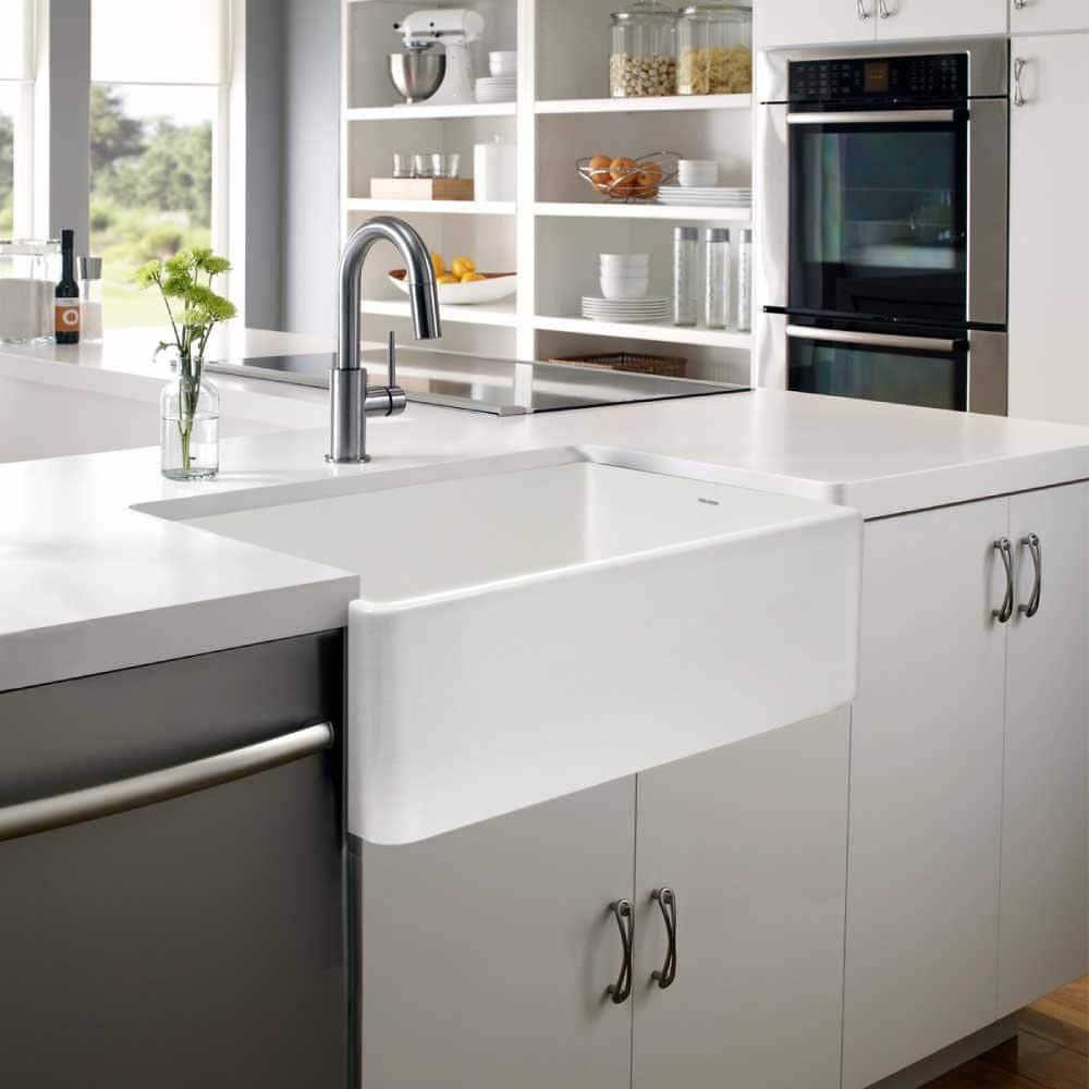 33" Fireclay Kitchen Sink, Crestwood Farmhouse Sink, White Fireclay Kitchen sink, Single Bowl Apron Front, Plain Ceramic Farm sink