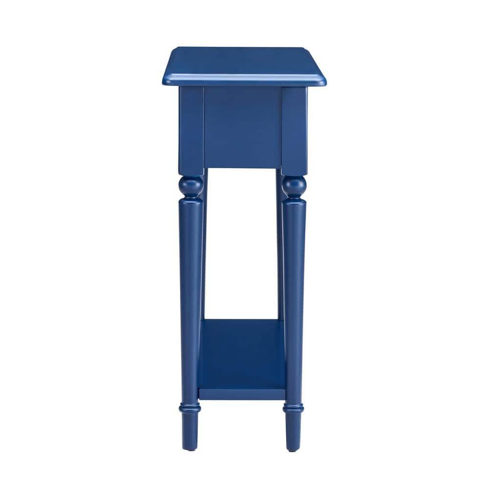 Leick Home 1-Drawer Solid Wood Coastal 10 in. Narrow End Table with Shelf, Navy Blue