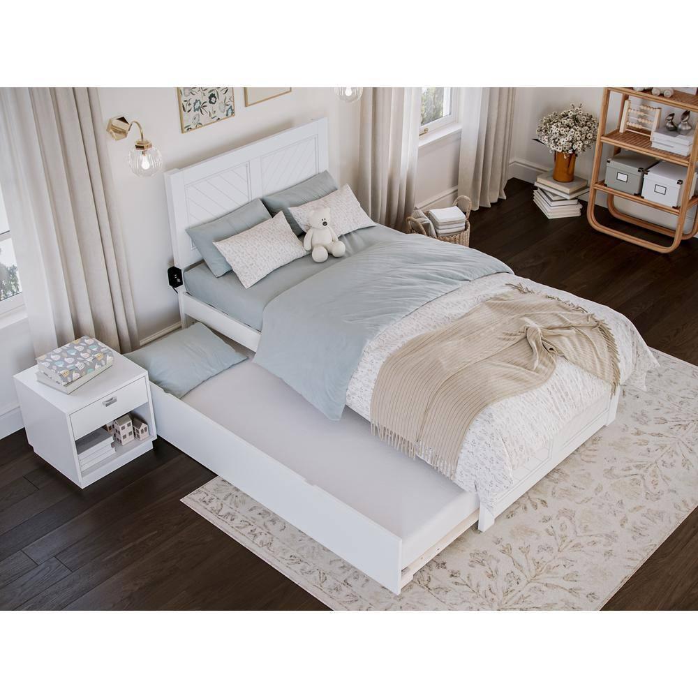 HAOYUN Canyon Twin XL Farmhouse Solid Wood Platform Bed with Footboard & Twin XL Trundle, White