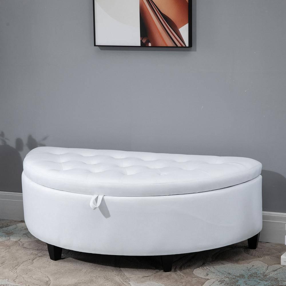 HOMCOM Half Moon Modern Luxurious Polyester Fabric Storage Ottoman Bench with Legs Lift Lid Thick Sponge Pad for Living Room, Entryway, Bedroom