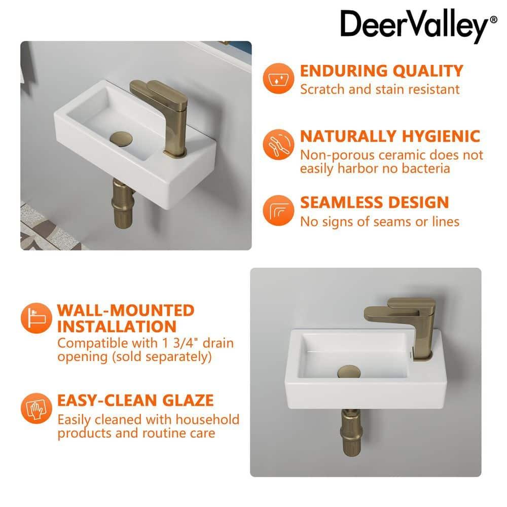 DeerValley DV-1V081R White Ceramic Rectangular 7'' Wall Mount Bathroom Sink