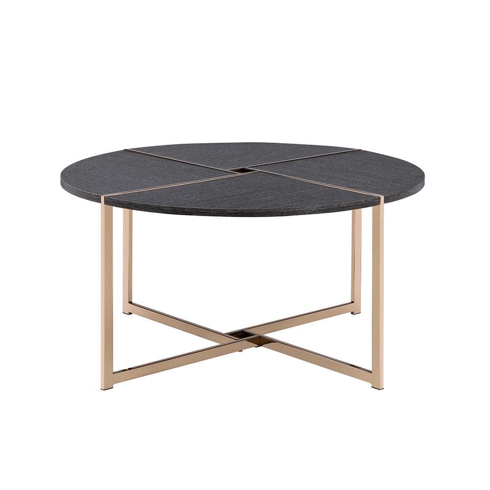 Bromia Coffee Table Black/Champagne - Acme Furniture: Elegant Round Design, Metal Frame, Paper Veneer Top
