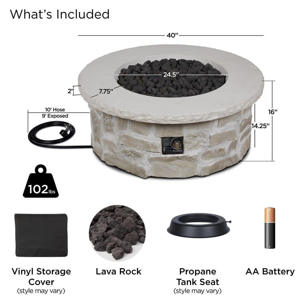 Real Flame Scottsdale 40" Round Stone Propane Fire Pit Table By Real Flame