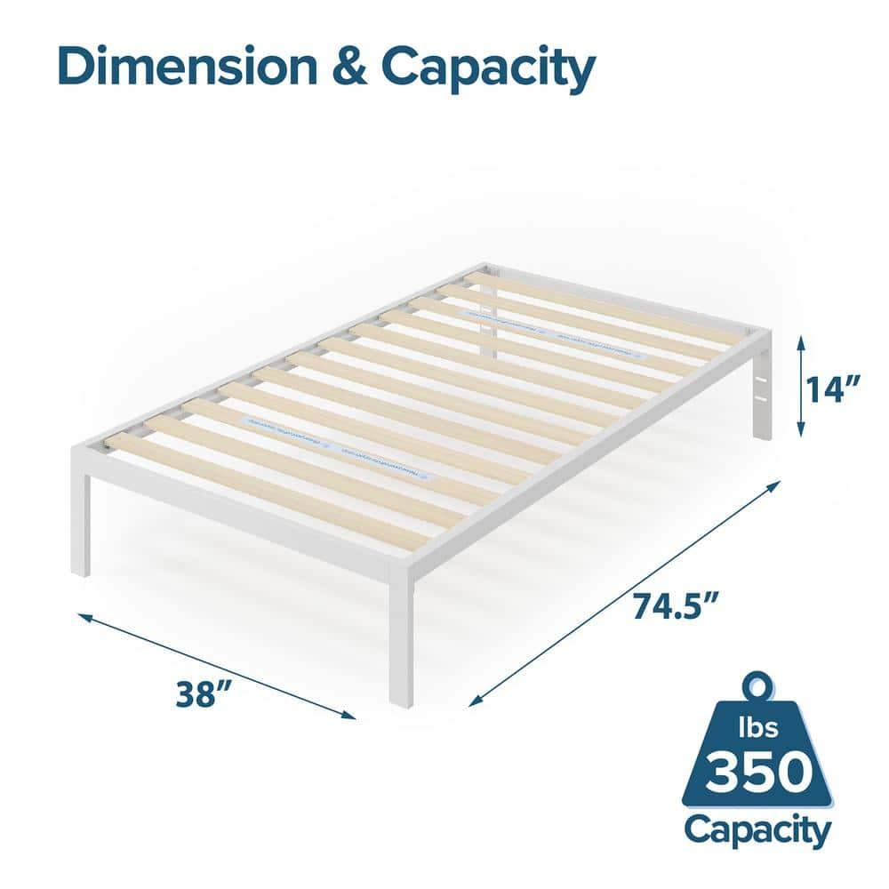 Twin Mia 14" Metal Platform Bed Frame White - Zinus: Steel Support, No Box Spring, Underbed Storage