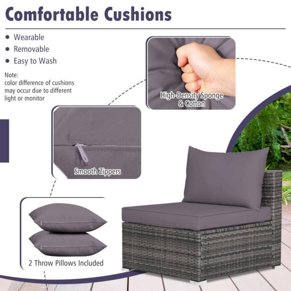 Costway 7PCS Patio Rattan Furniture Set Sectional Sofa Cushioned Garden Gray