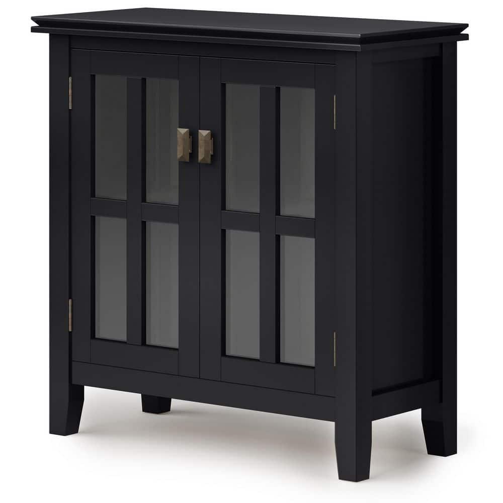 Simpli Home Artisan 30"W Solid Wood 2-Shelf Low Storage Cabinet with Glass Doors and Adjustable Shelves