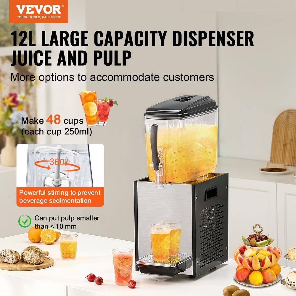VEVOR Commercial Beverage Dispenser 12L Cold Juice Ice Drink Dispenser for Party