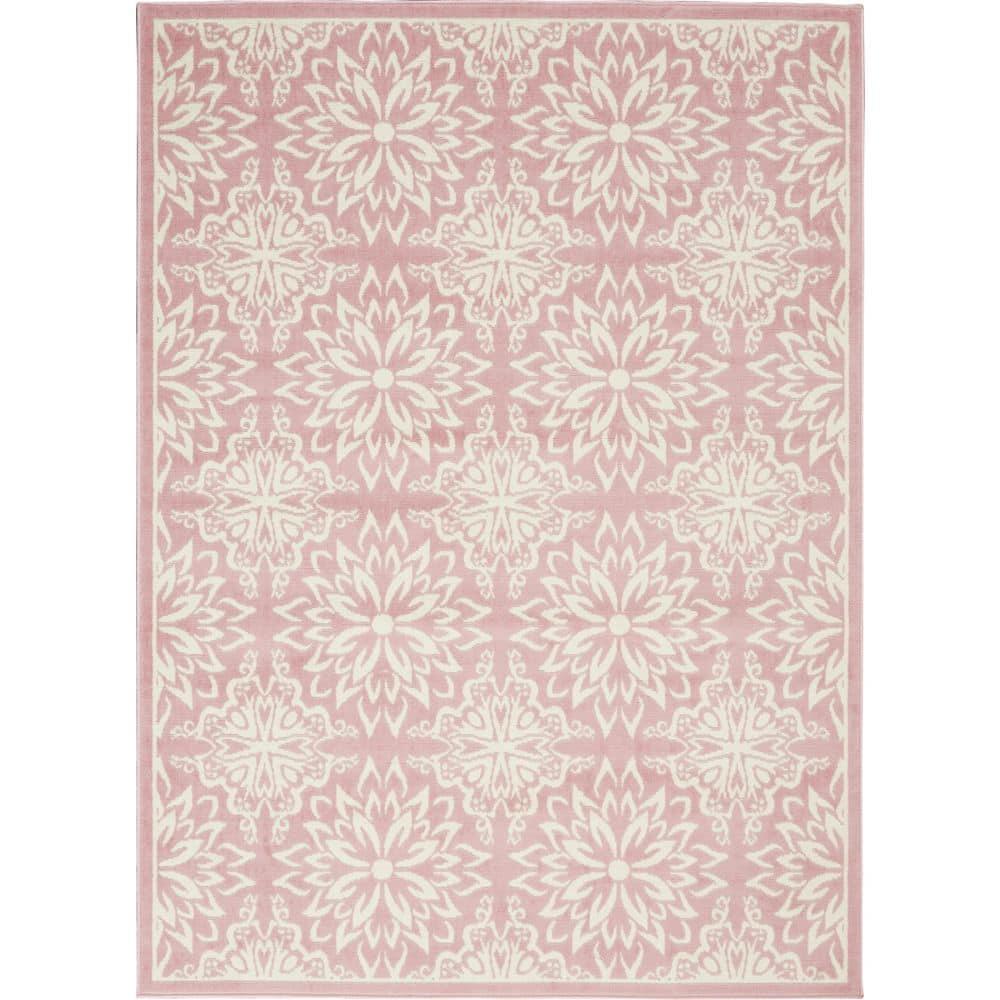 Nourison Jubilant Geometric Floral Ivory/Pink 5'3" x 7'3" Area Rug, (5' x 7')