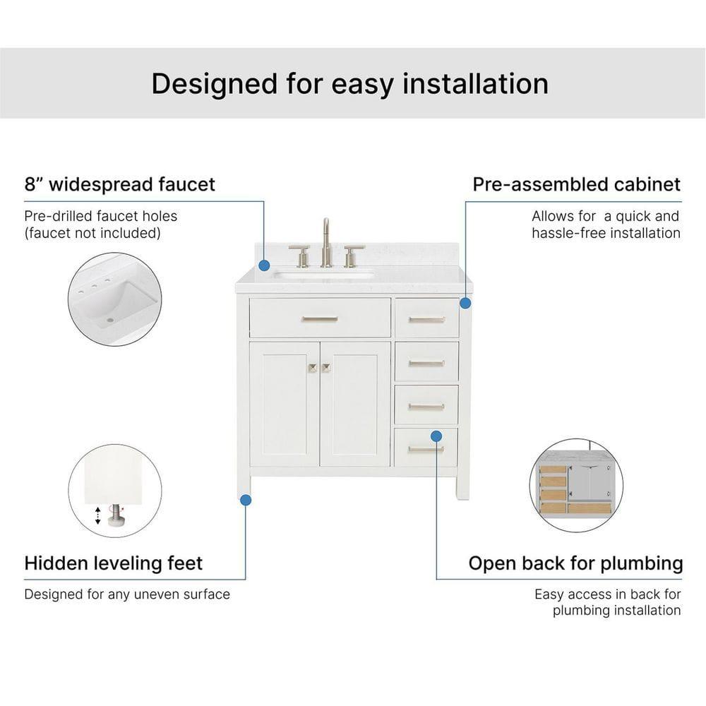 Ariel H036slcqrvo Bristol 36" Free Standing Single Basin Vanity Set - White