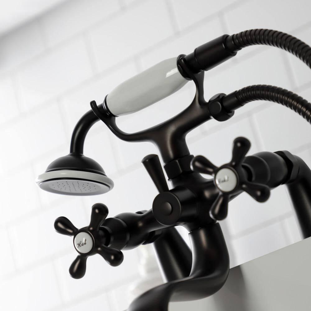 Kingston Brass KS227ORB Kingston Brass Kingston Three-Handle 2-Hole Deck Mount Clawfoot Tub Faucet with Handshower