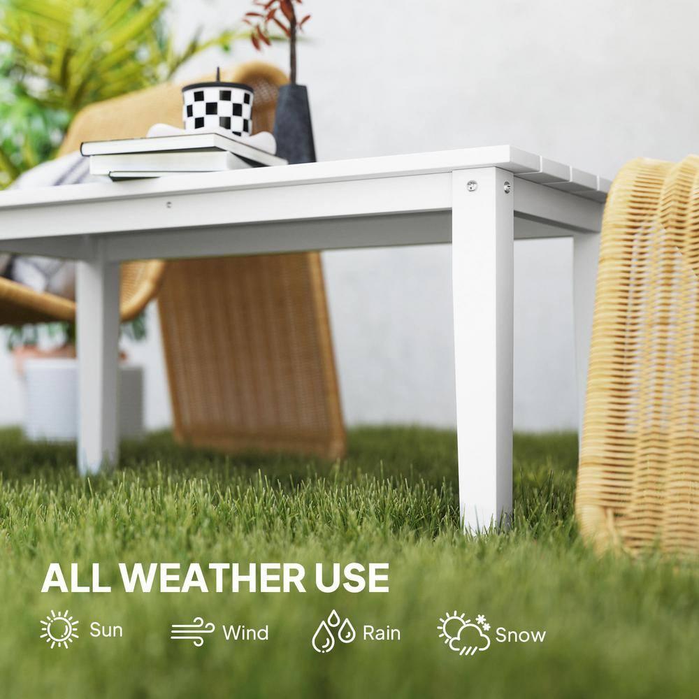 Outsunny HDPE Outdoor Coffee Table, Rectangle All-Weather Patio Coffee Table, Slatted Outdoor Patio Table for Garden, Balcony, Backyard, White