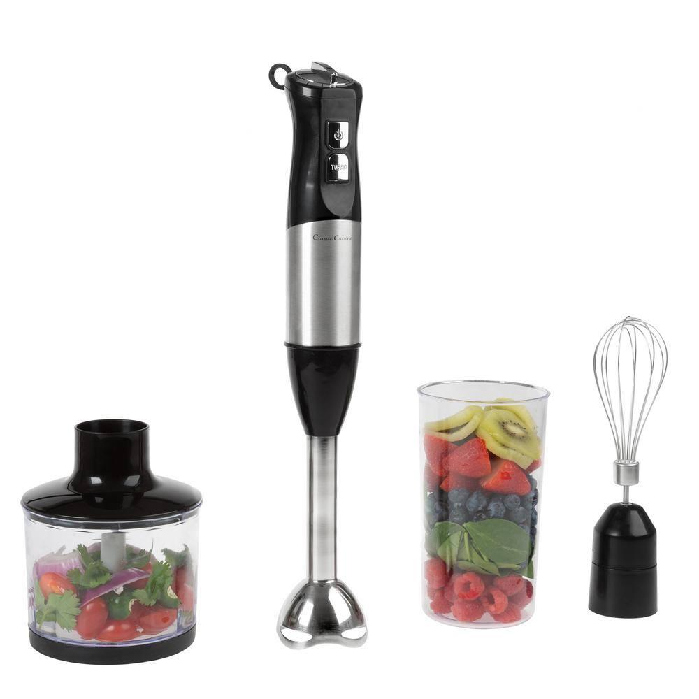 Classic Cuisine 6-Speed Handheld 4-in-1 Immersion Blender for Soups (Black)
