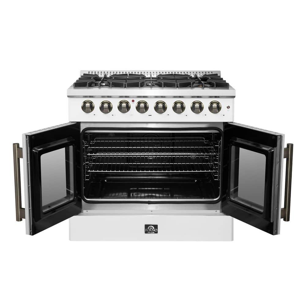 Galiano 36" French Door Dual Fuel Range, Black or White & Antique Brass, 5.36 cu.ft. True Convection Oven
