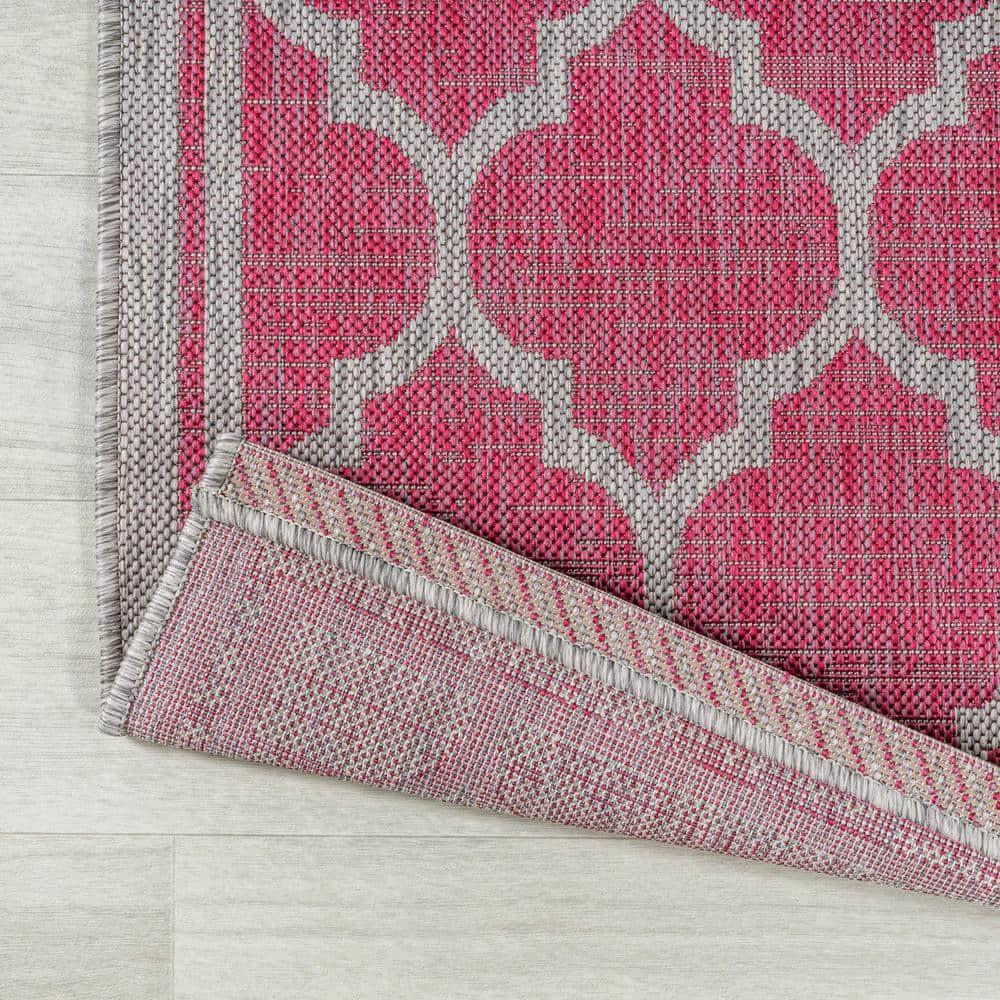 3' x 5' Trebol Moroccan Trellis Textured Weave Indoor/Outdoor Area Rug, Fuchsia/Light Gray - JONATHAN Y