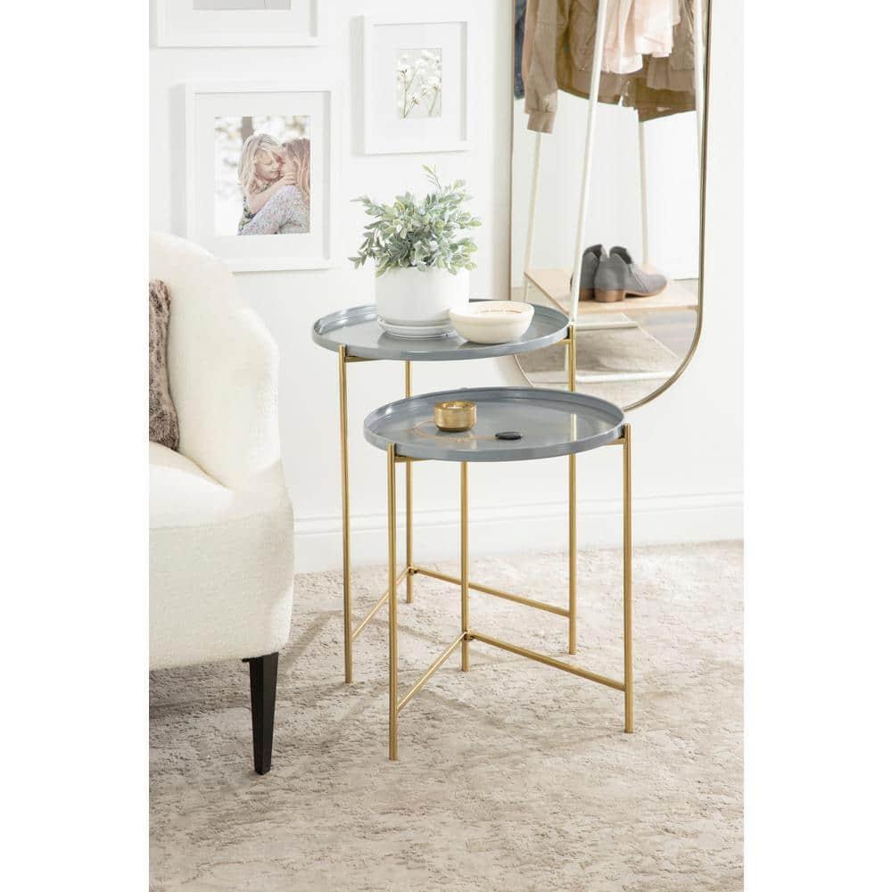 Kate and Laurel Ulani Round Metal Nesting Table, 2 Piece, Gray and Gold