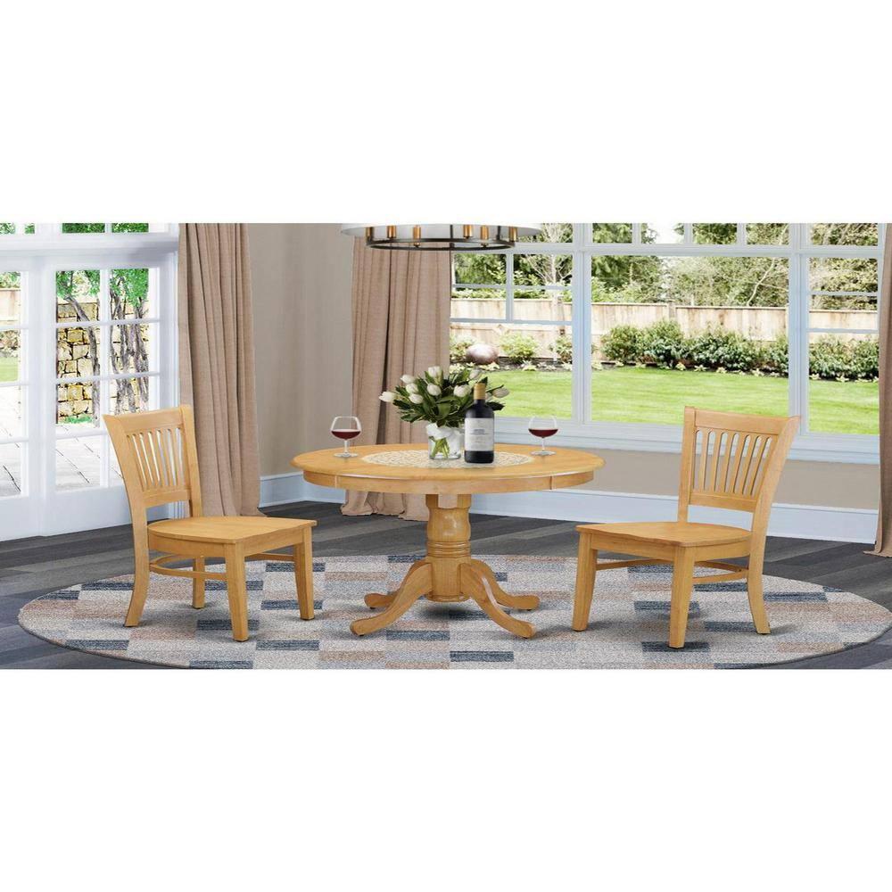 East West Furniture ANVA3-OAK-W 3 PC Small Kitchen Table set - small Dining Table and 2 Kitchen chair