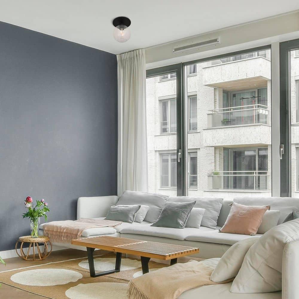 - Semi Flush Conversion Kit - Matte Black with Clear Glass Globe Shade - for Low & Tall Ceilings - Recessed Light Conversion Kit for E26 Recessed Mounted Cans