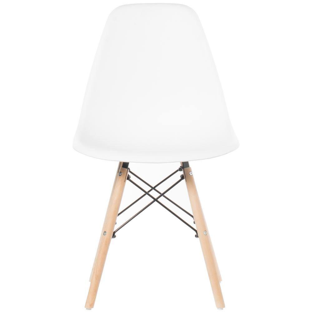 Fabulaxe Mid-Century Modern Style Plastic DSW Shell Dining Chair with Solid Beech Wooden Dowel Eiffel Legs, Set of 4 White