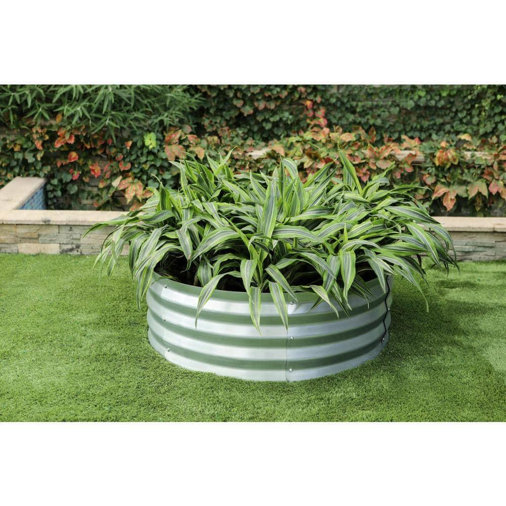 LuxenHome 3ft Round Galvanized Metal Raised Garden Bed Planter Silver