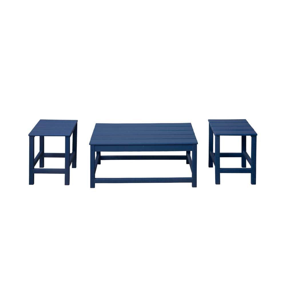 Polytrends  Laguna Hdpe All Weather Outdoor Patio Coffee And Side Tables (3-Piece Set) Navy Blue