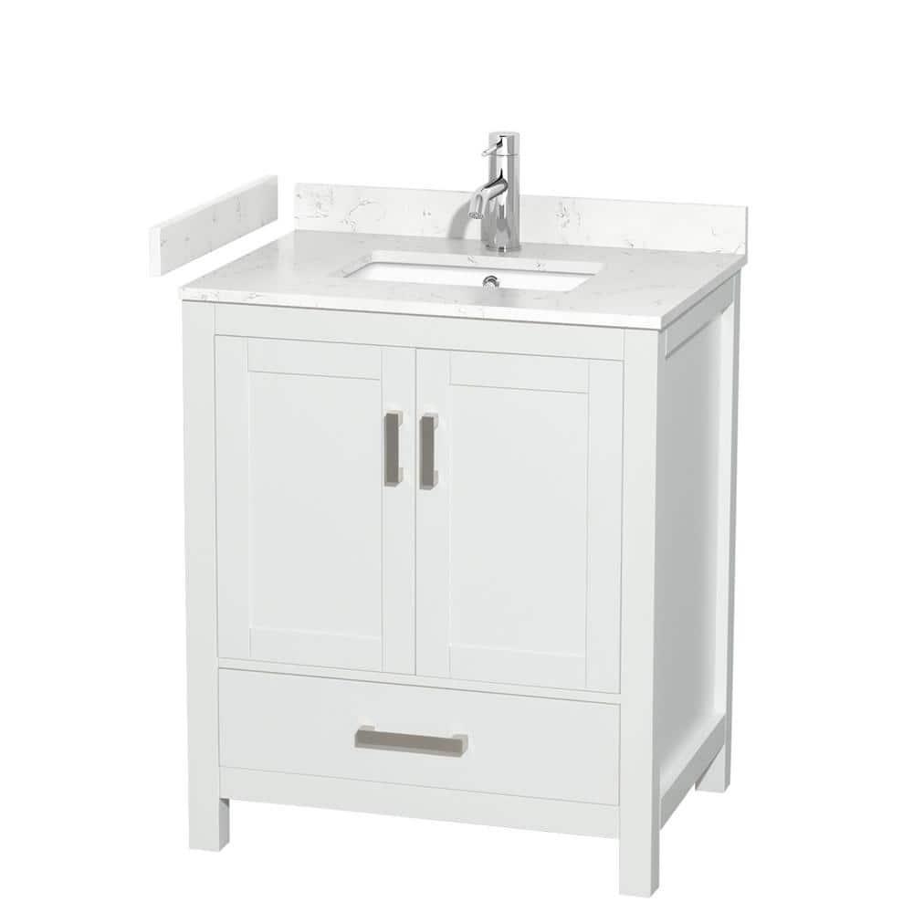 Wyndham Collection Sheffield 30" Freestanding Single Bathroom Vanity with Cultured Marble Top