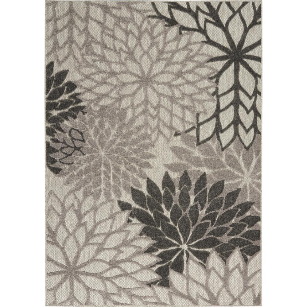 Nourison Aloha Floral Bloom Flatweave High-Low Indoor Outdoor Area Rug Silver Grey 3'6" x 5'6"