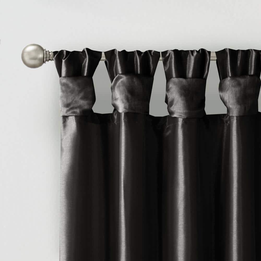 Madison Park Solid Pattern Faux Silk Twisted Tab Top Curtains, 50’’ x 84’’, Black