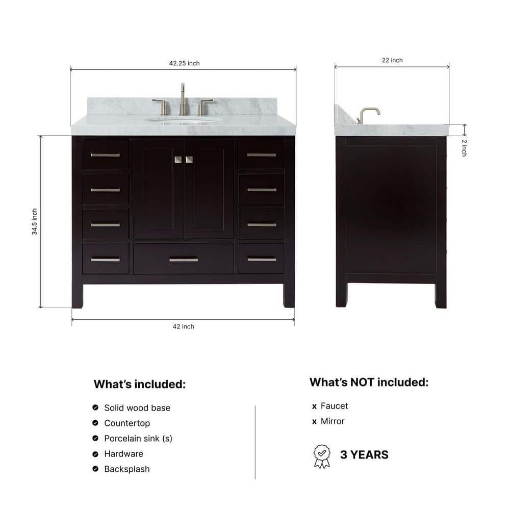 Cambridge 42'' Single Bathroom Vanity with Carrara Marble Top