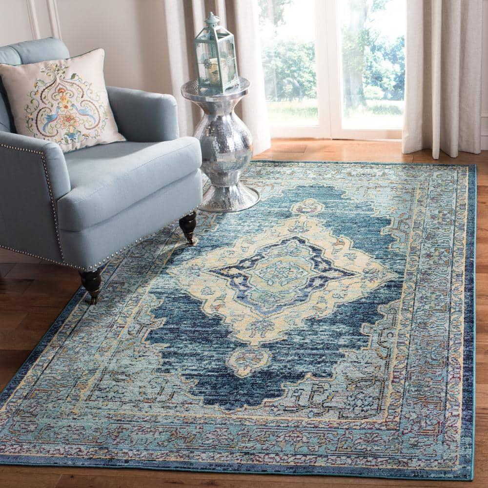 Crystal CRS500 Power Loomed Area Rug - Blue/Yellow - 7'x7' - Safavieh.