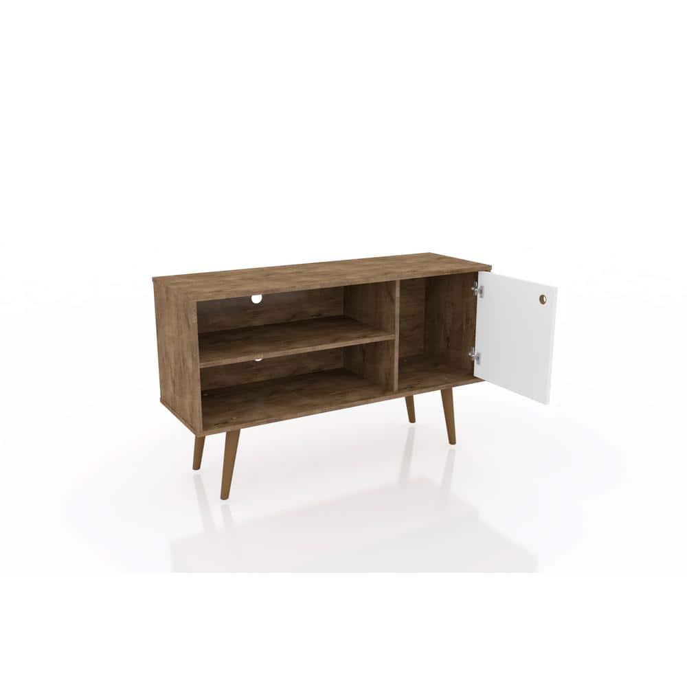 Manhattan Comfort Liberty Mid-Century Modern 2 Shelves and 1 Door TV Stand for TVs up to 46" Rustic Brown/White