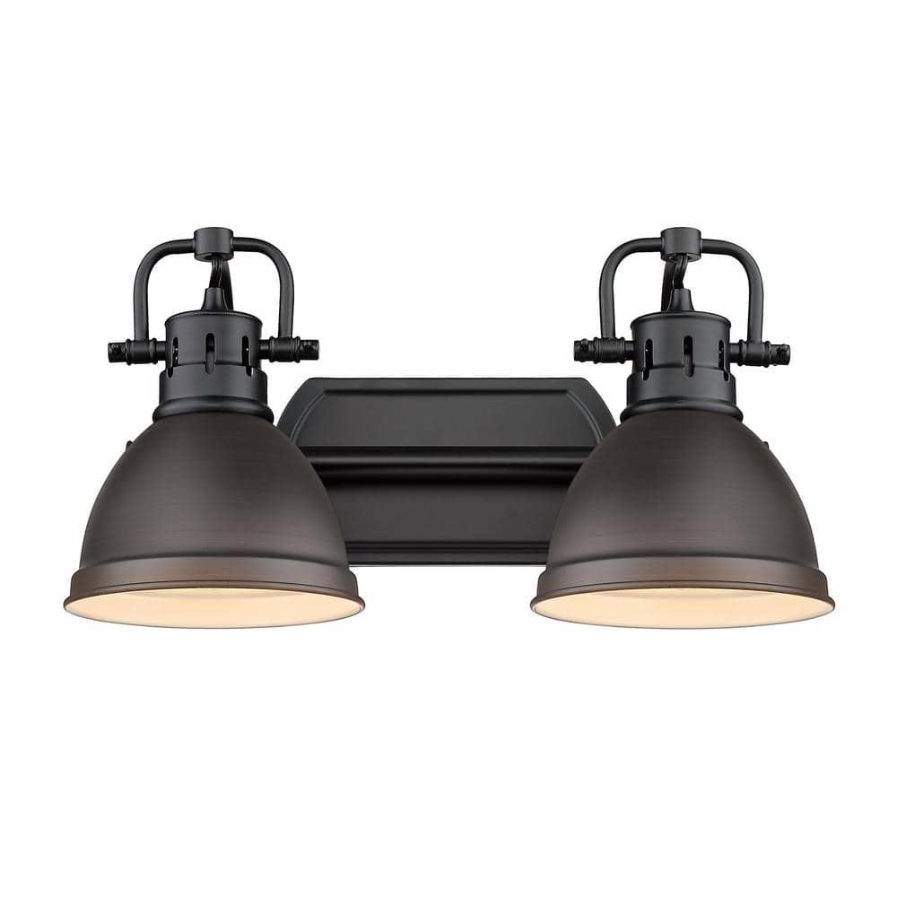 Golden Lighting Duncan 2-Light Vanity Light in Matte Black with Rubbed Bronze