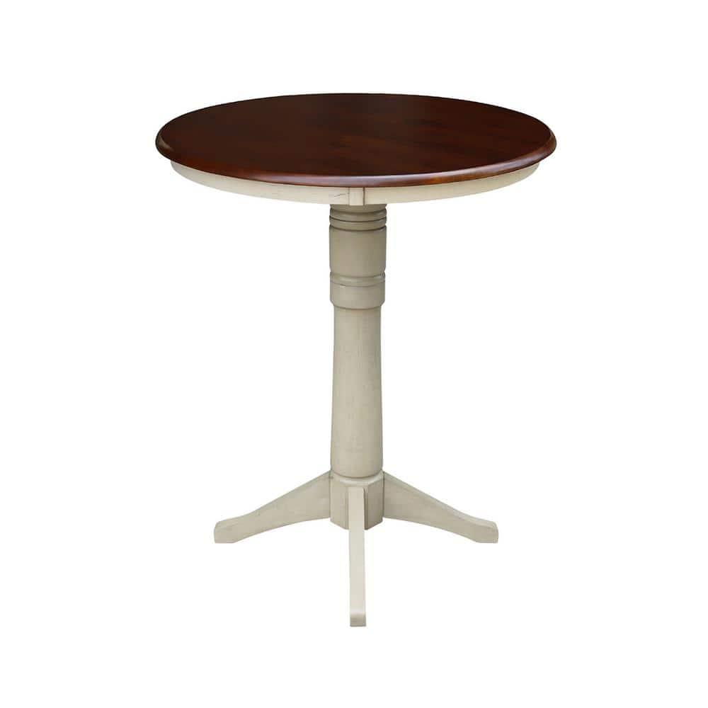 30" Round Pedestal Bar Height Table - Almond/Espresso