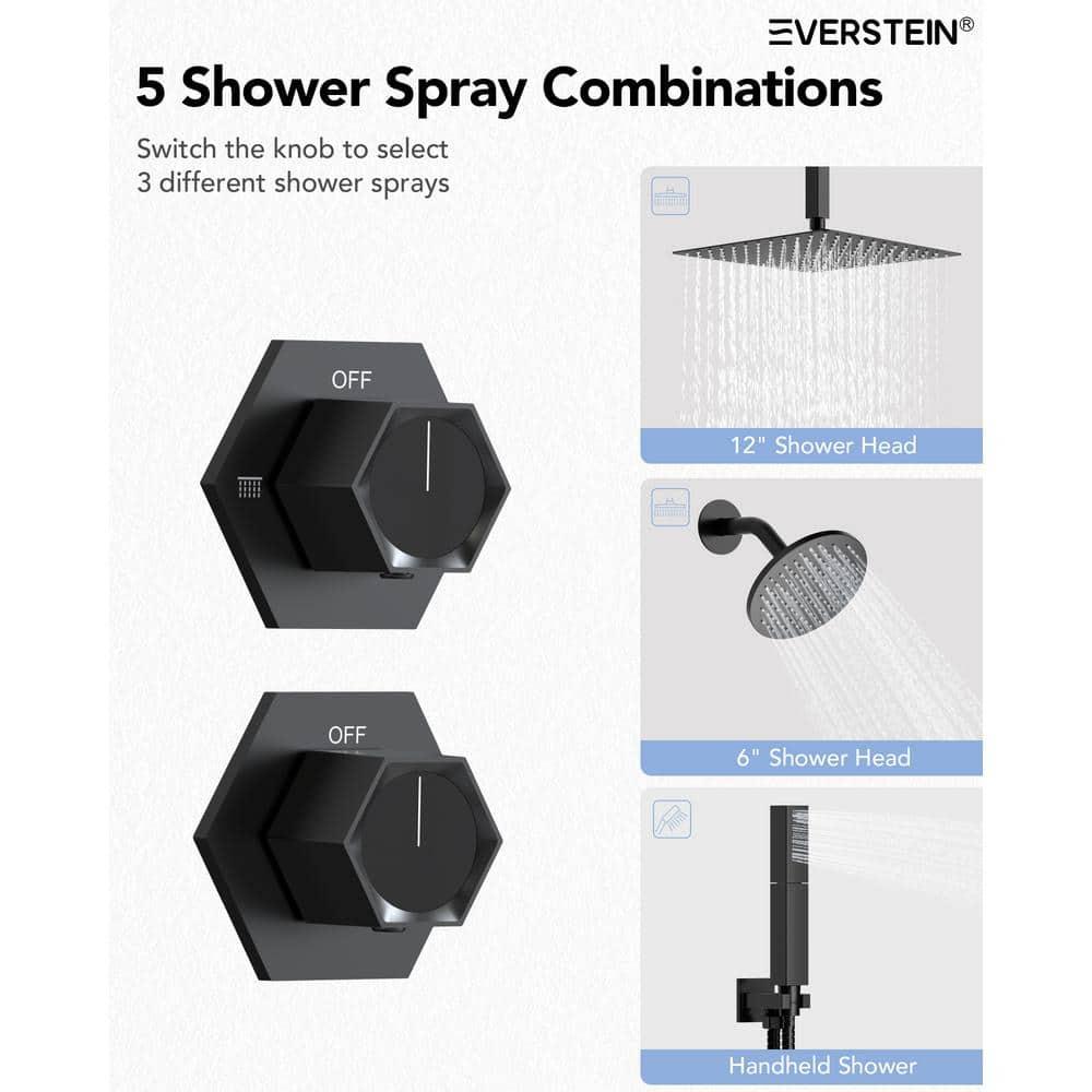 Thermostatic Shower Faucet 12" High-Pressure Dual Showerheads with Rough-In Valve