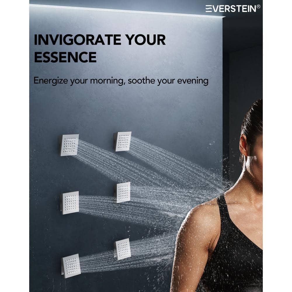 EVERSTEIN 12 in. Dual Rain Shower Heads System, 1.8 GPM Muti Spray Patterns Wall & Celling Mounted Shower Head with Handheld Shower Sparyer, Side Jets & Knob Valve Body, Brushed Nickel