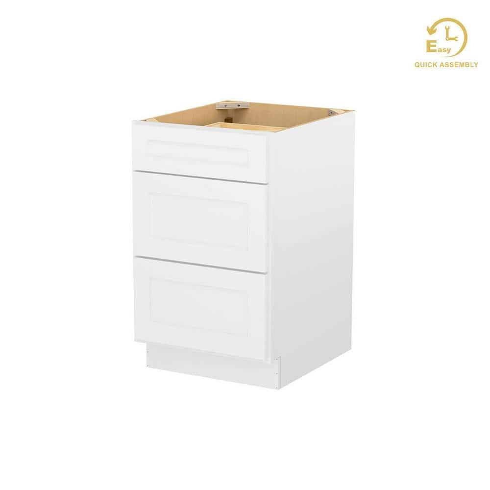 HOMLUX Easy-DIY 21 in W x 24 in D x 34.5 in H in Shaker White Ready to Assemble Drawer Base Kitchen Cabinet With 3-Drawers