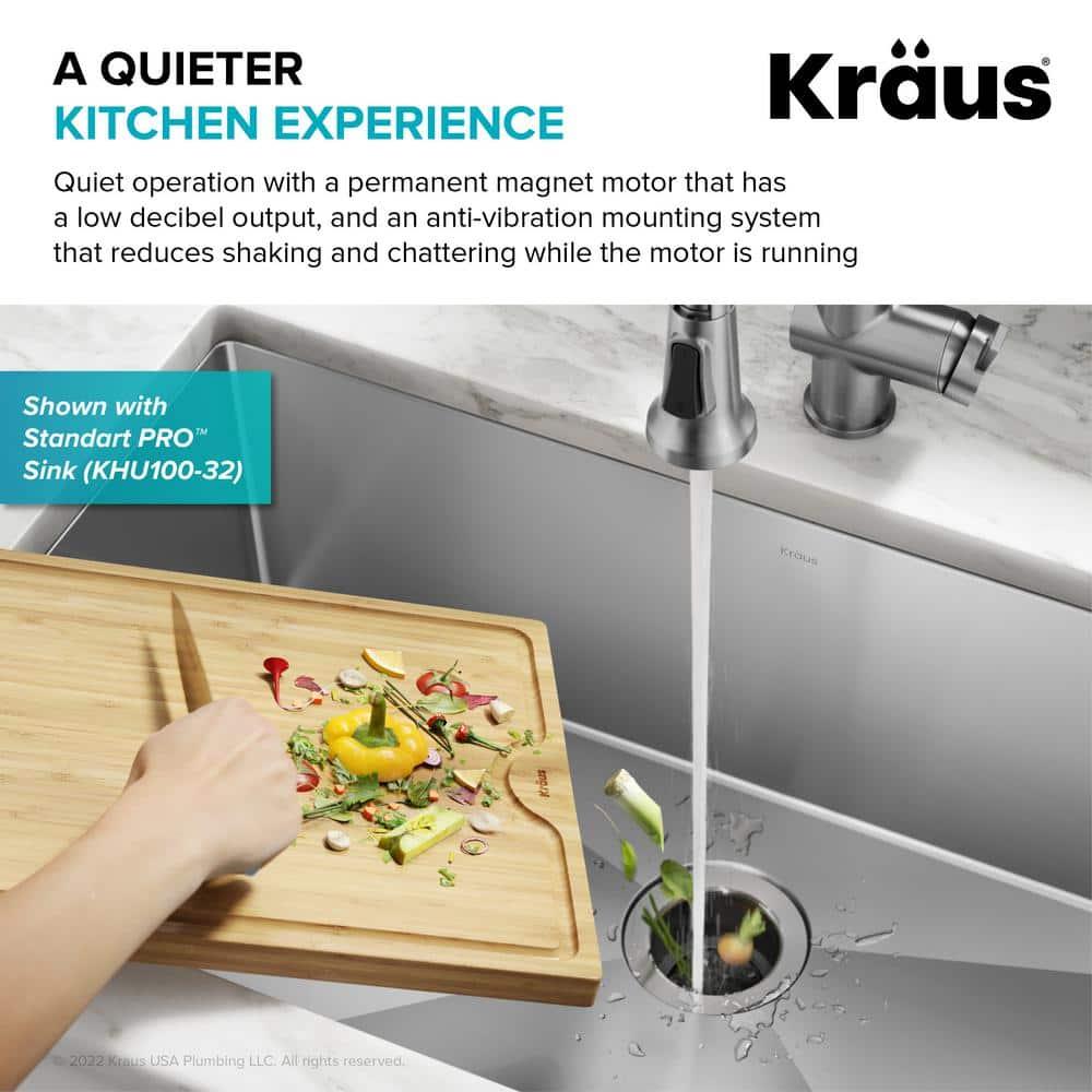 Kraus 1/3 HP WasteGuard High-Speed Ultra-Quiet Motor Garbage Disposal with Quick Connect Mount
