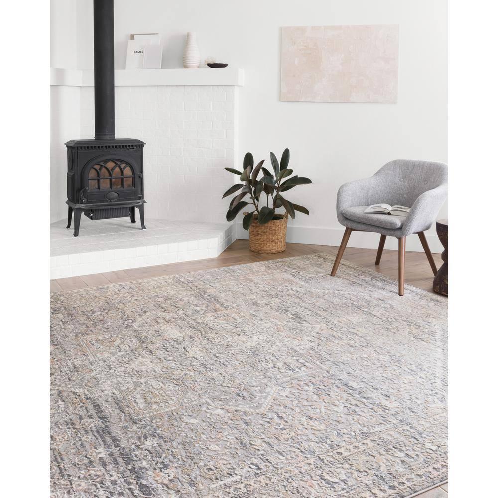 Gray and Sunset Stain-Resistant Synthetic Runner Rug, 32" x 96"