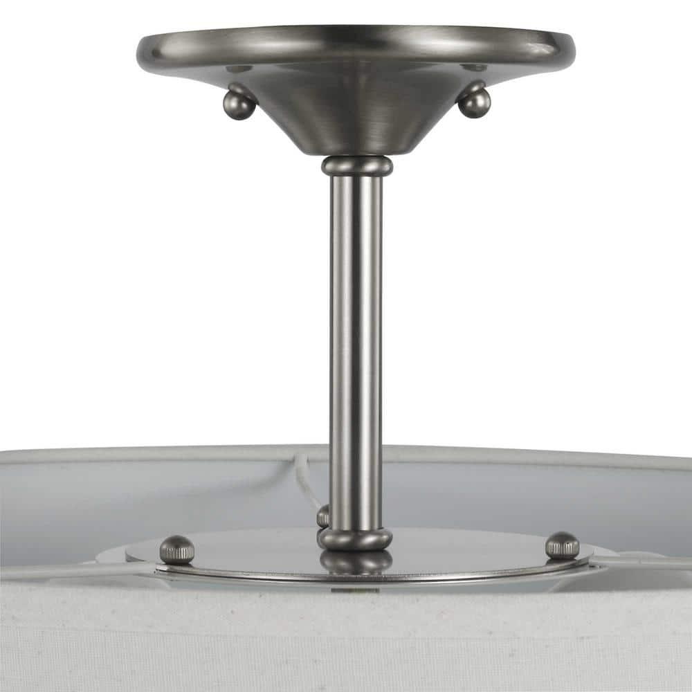 Progress Lighting Inspire 3-Light Semi-Flush Mount, Brushed Nickel, Off-White Linen Shade