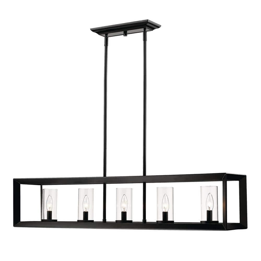 Golden Lighting Smyth 5-Light Linear Pendant in Matte Black with Clear Glass