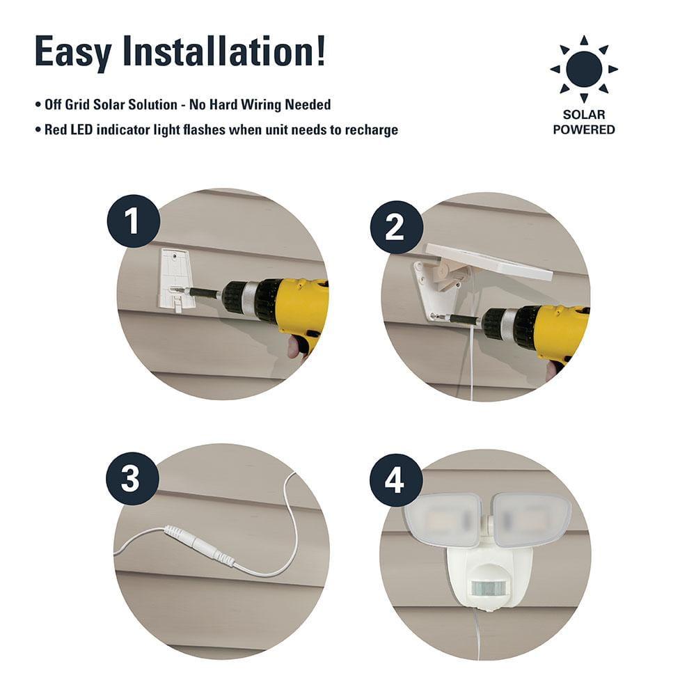 HALO Solar Outdoor LED Flood Light with 180 Degree Motion Sensor Flood & Security Twin Head Light 1000 Lumens White