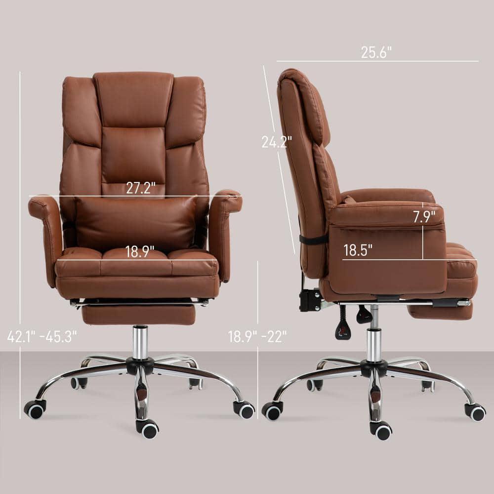 HOMCOM Executive Office Chair with Footrest and Lumbar Support, PU Leather Office Desk Chair, Ergonomic, Reclining and Swivel Chair, Brown