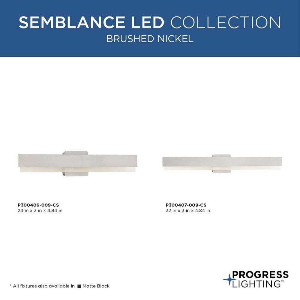 Progress Lighting Semblance 1-Light LED Linear Vanity Light, Brushed Nickel, Acrylic Shade