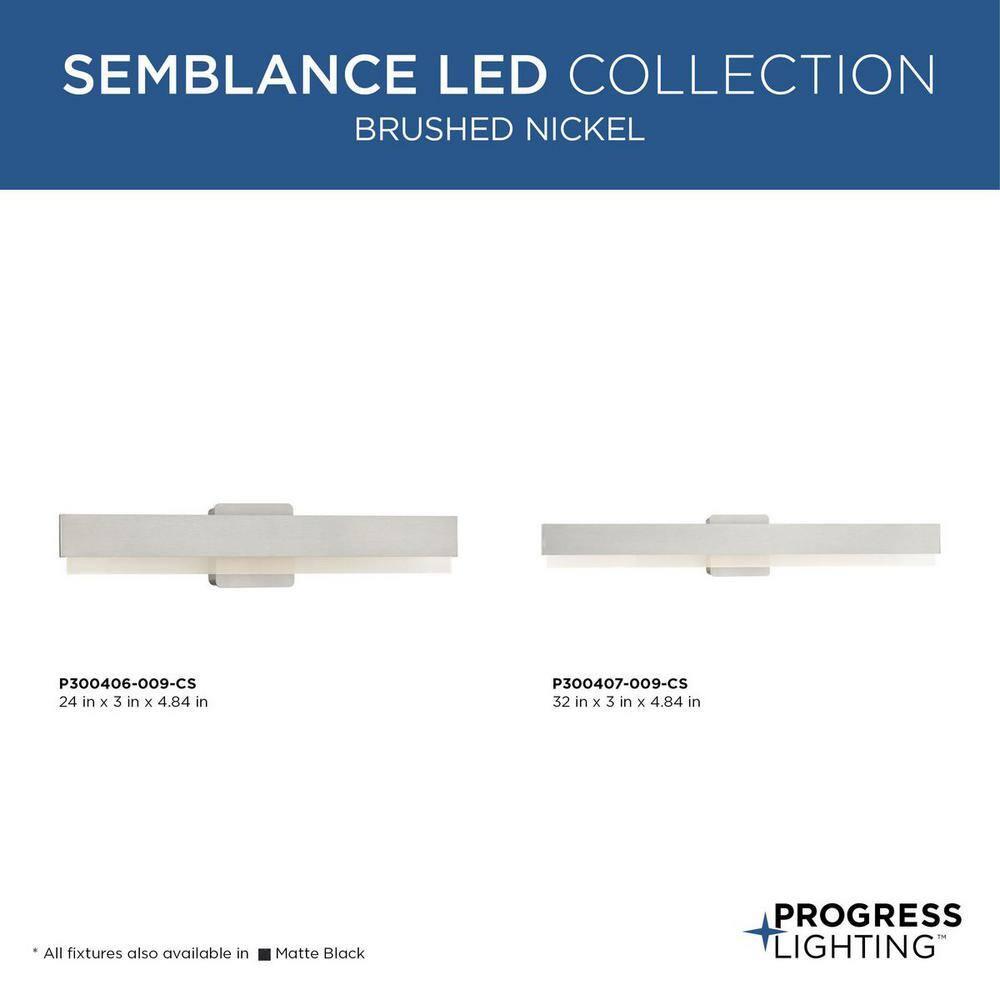 Progress Lighting Semblance 1-Light LED Linear Vanity Light, Brushed Nickel, Acrylic Shade