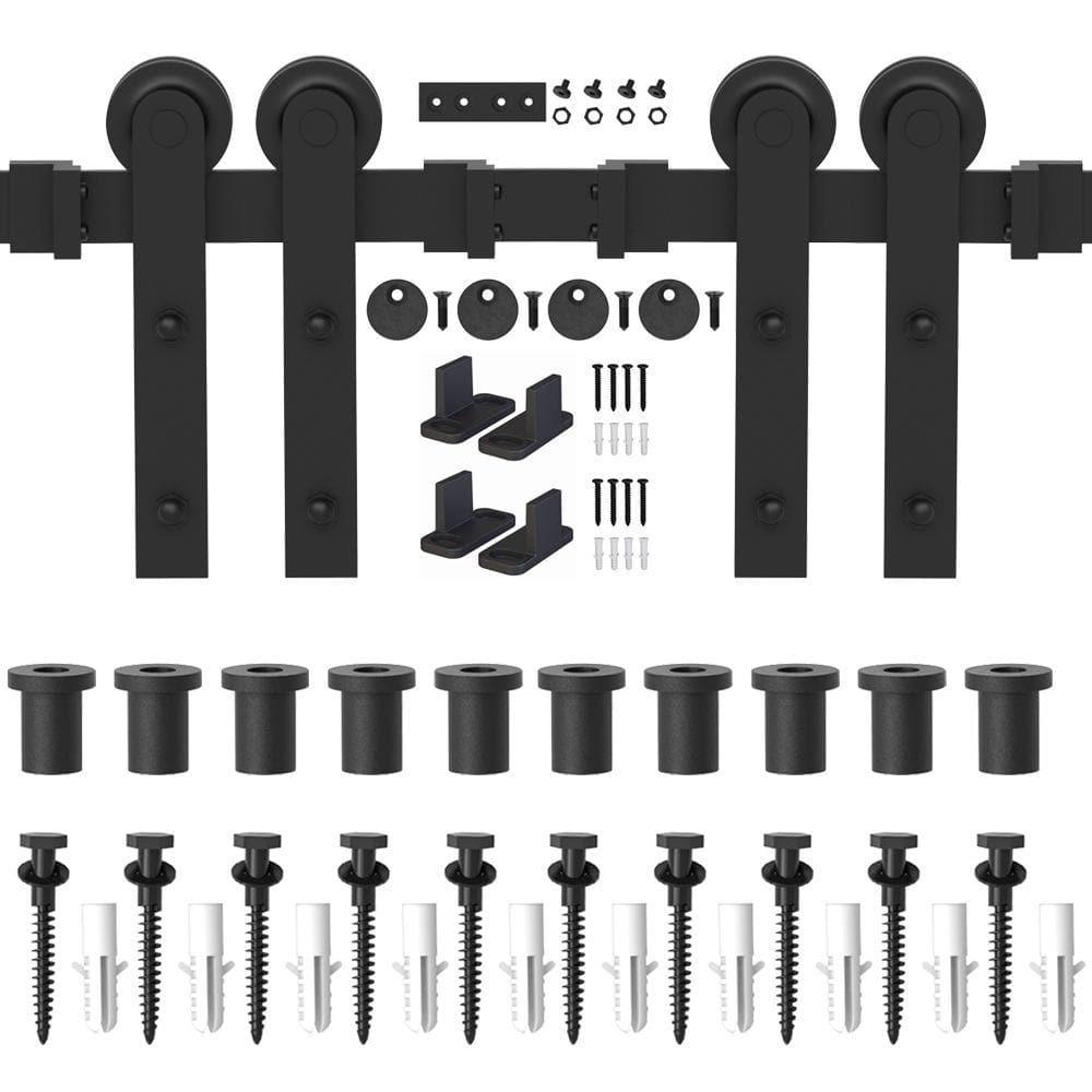 LAZ Black Steel Double Door Barn Door Hardware Kit Standard Double (NOT INCLUDE DOORS)