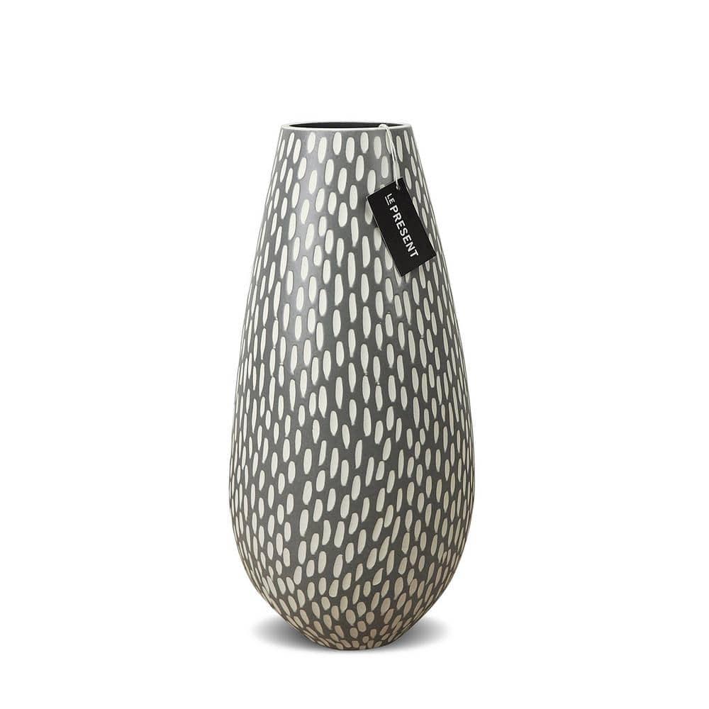 Drop Wide Tall Ceramic Vase in Dash Grey Matte FInish 13.7" Height