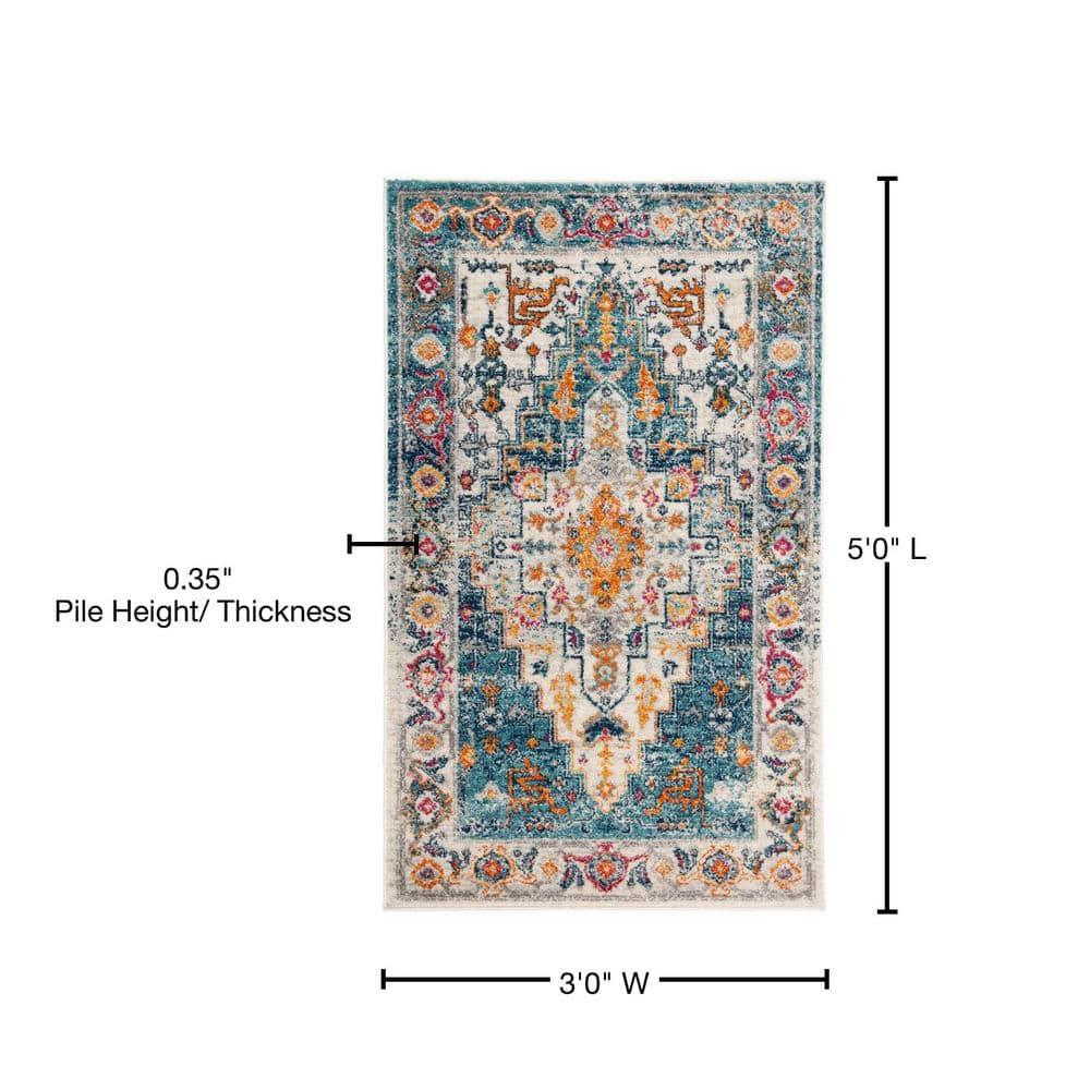 SAFAVIEH Madison Blaire Floral Bordered Area Rug, Turquoise/Ivory, 3' x 5'