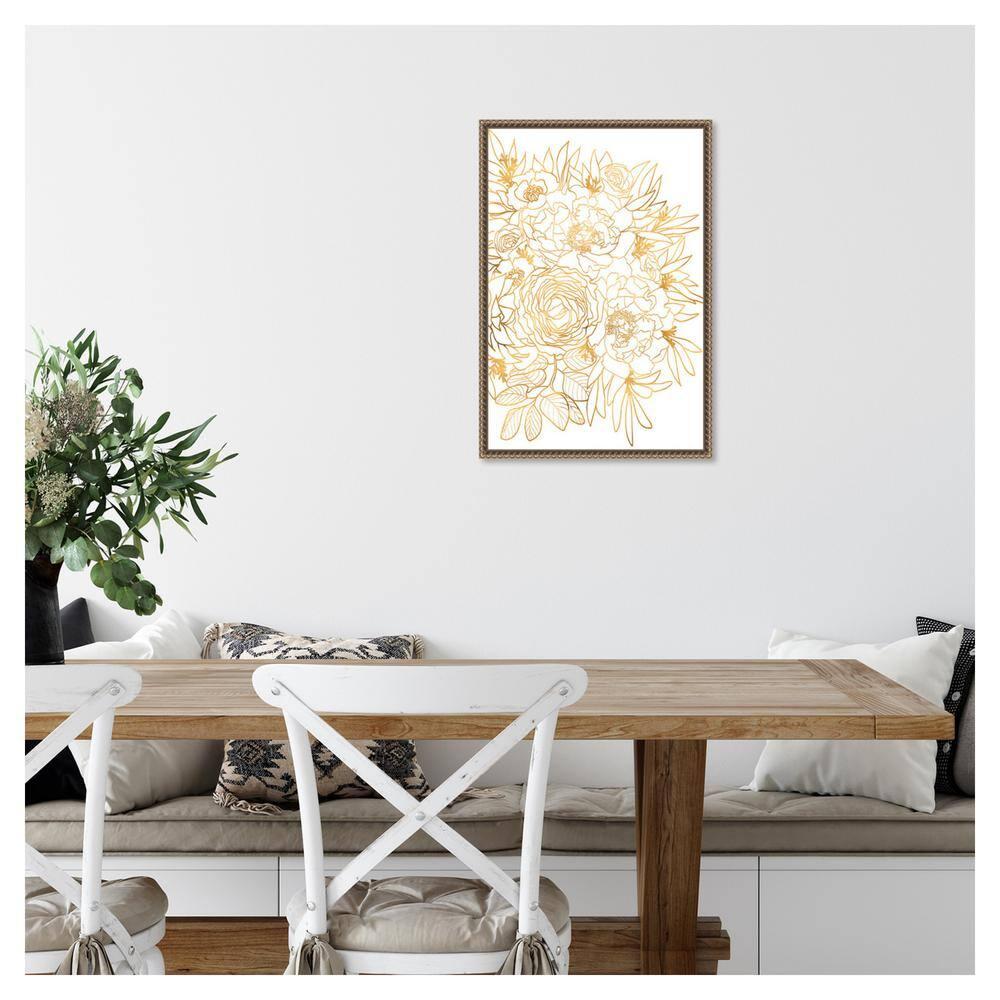 Amanti Art Rose floral art in gold by Rosana Laiz Blursbyai Canvas Wall Art Print Framed 16 x 23-in.