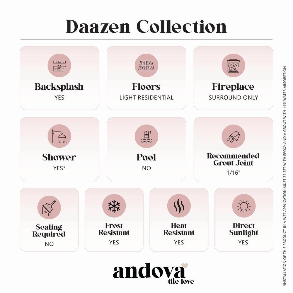 Andova Daazen 2" x 6" Glass Mosaic Kitchen Backsplash, Bathroom, Shower, Wall and Floor Tile