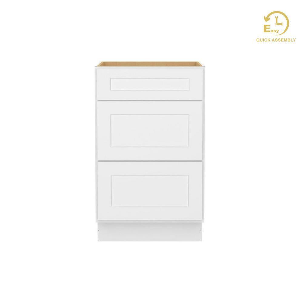HOMLUX Easy-DIY 21 in W x 24 in D x 34.5 in H in Shaker White Ready to Assemble Drawer Base Kitchen Cabinet With 3-Drawers